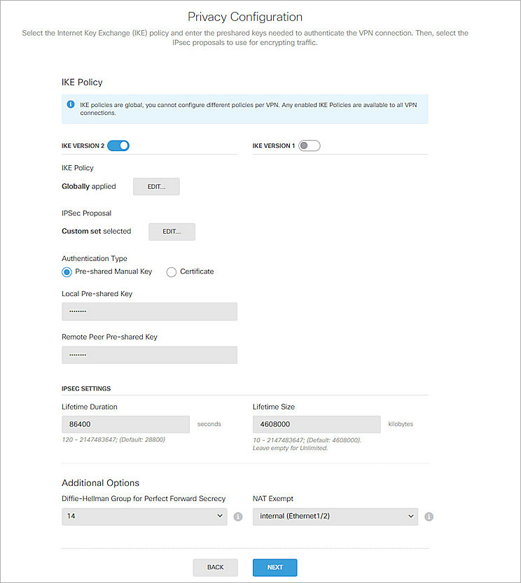 Screenshot of the Privacy Configuration page